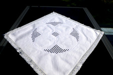 Mitteldecke Hardanger Handarbeit  Tischdecke Weiß  65 x 65 cm