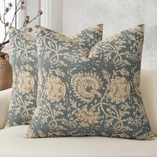 Vintage Floral Print Throw Pillow Covers 20x20 20" x 20" Pack of 2 Dusty Blue