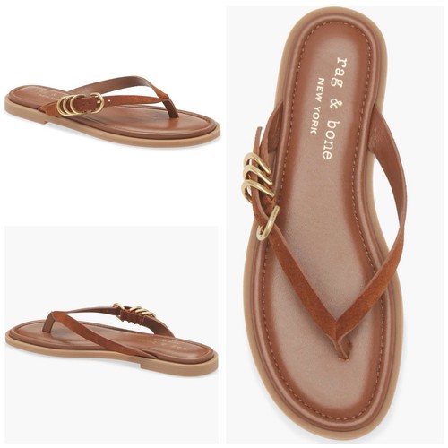 NIB Rag & Bone $228 Gia Thong Sandal In Umber Suede Size:38 (US 8)