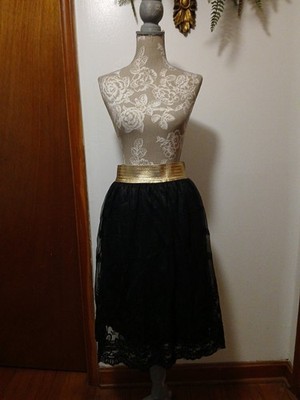 Victoria Collection Black Lace Skirt With Gold Stretchy Waistband Size S/M