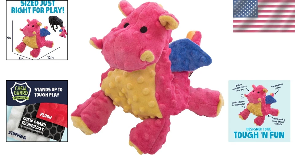 Juguete de peluche caprichoso para perro de dragón de coral con protector para masticar - tamaño grande para jugar duro Foto 2 de 4