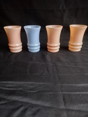 4 Vintage Anchor Hocking Glass Co. Tilt Ball Tumblers Pastel Colored Barware