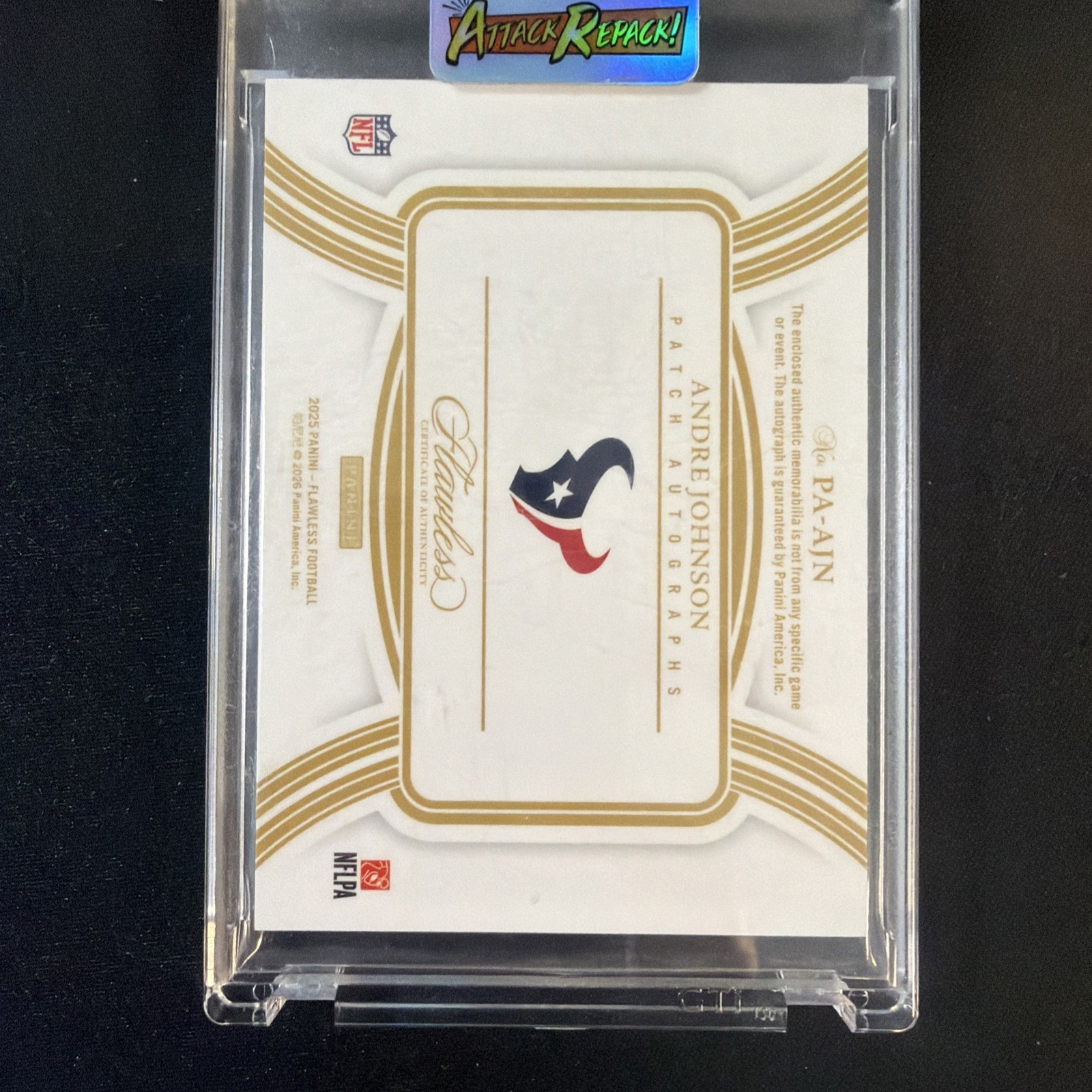 🔥🔥2025 Panini Flawless Andre Johnson 3 color Patch On-Card Auto 25/25 GOLD🔥🔥 view 3