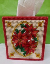 Victorian Poinsettias Tissue Box Cover Hand Made Herrschners Plastic Canvas Kit