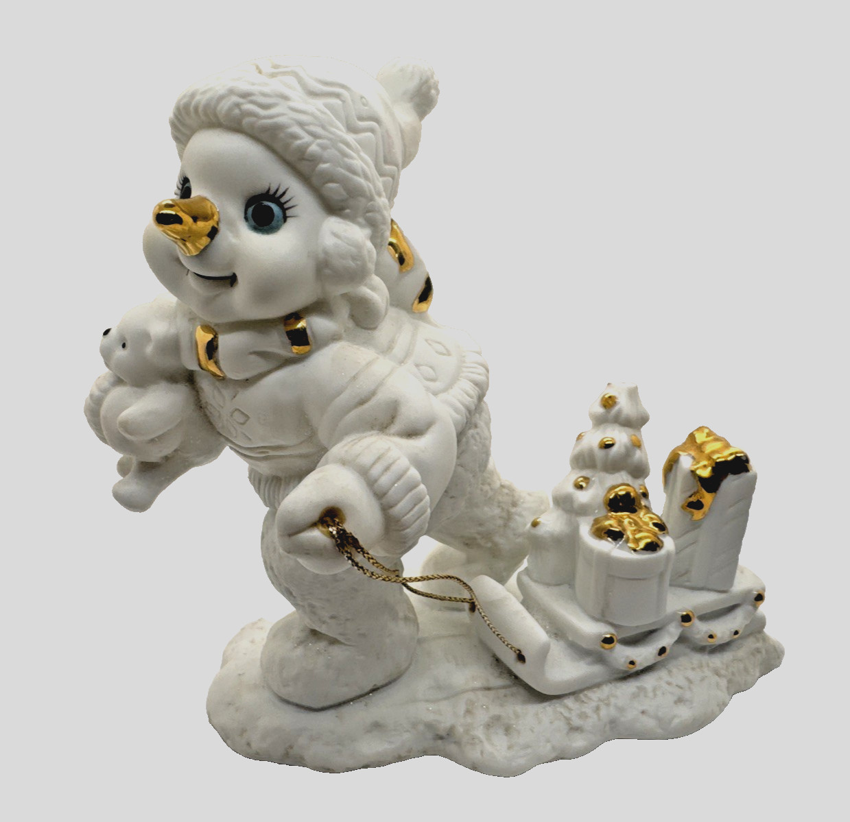 Vintage Grandeur 2000 Porcelain Snowman Figurine w/ Sled – SOLD AS IS