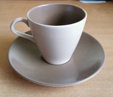 Poole Pottery Twintone Sepia & Mushroom (C54) Narrow Style Contour Cup & Saucer