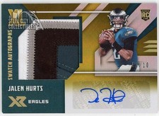Jalen Hurts 2020 Panini XR XL Gold Rookie Patch Autograph Card #RXL-JU 2/10. rookie card picture