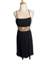 Nine West 100% Silk Black Cocktail Dress with Gold Sash Size 10