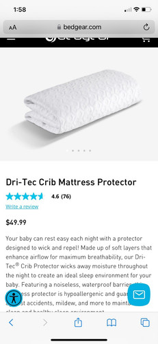 Bedgear Dri-Tec Crib Mattress Protector White Waterproof Hypoallergenic