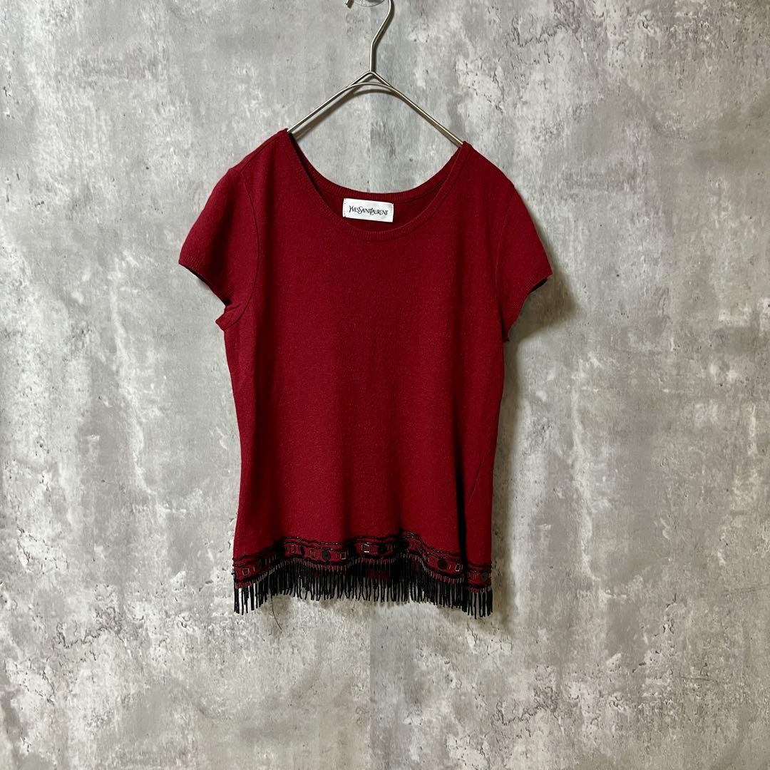 Autentica maglia estiva Yves Saint Laurent frange rayon poliestere taglia M donna