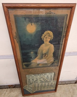 Antique 1922 Framed Brown & Bigelow Advertising Calendar 16.75''x36.5''