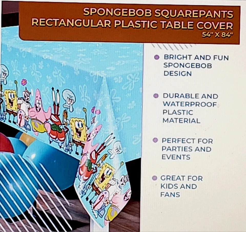 Spongebob Squarepants Plastic Tablecloth Table Cover 54x84 For Parties New - Image 2 of 4