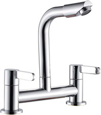Kitchen Sink Mixer Taps 2 Hole Dual Lever Chrome Plated 360 Swivel Deck Mounted