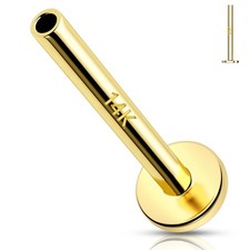 14K Solid Gold Threadless Replacement, Gold Threadless Post Push in Flat Back,