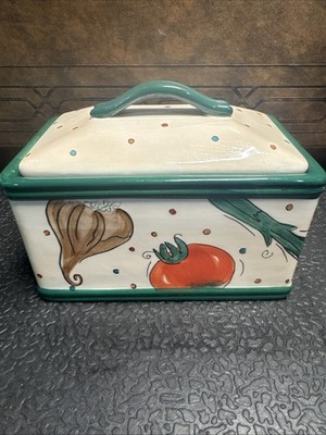 Inspirado StoneLite Hand Painted/Vegetables Design Butter Keeper/cookie Jar