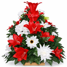 XL Handmade Red and White Mixture-360 Degree-Cemetery Flower Vase Arrangement