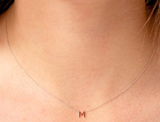 9K 9ct White Gold Initial 'M' Pendant Necklace  15" Chain With A 2" Extender
