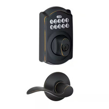 Camelot Aged Bronze Electronic Door Lock Deadbolt with Accent Door Handle