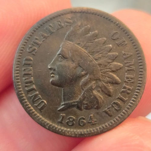 1864 "L" on ribbon Bronze Indian Cent VF semi key date
