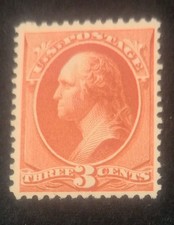 1887 U.S. Scott #214 MLH Vermillion 3 Cent George Washington Stamp w/CV of...