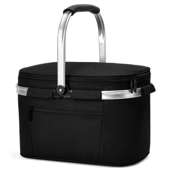Allcamp Picknickkorb Faltbar Mit Deckel, 22L KüHlkorb Schwarz, Aluminiumrahmen-image