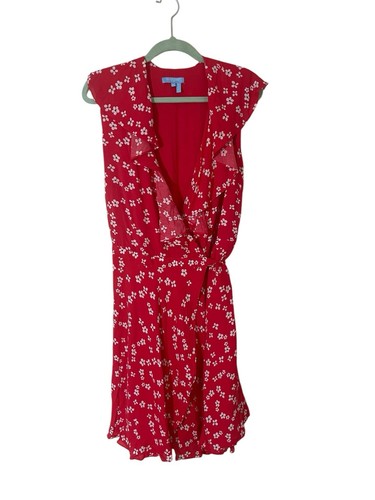 Vestido Draper James Rojo Floral Verdadero Envolvente Mangas Acampanadas Talla XL Forrado - Imagen 2 de 7