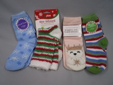 4 Pairs Womens Christmas Crew Socks Winter Soft Warm Slipper Xmas Gift Aloe Shea