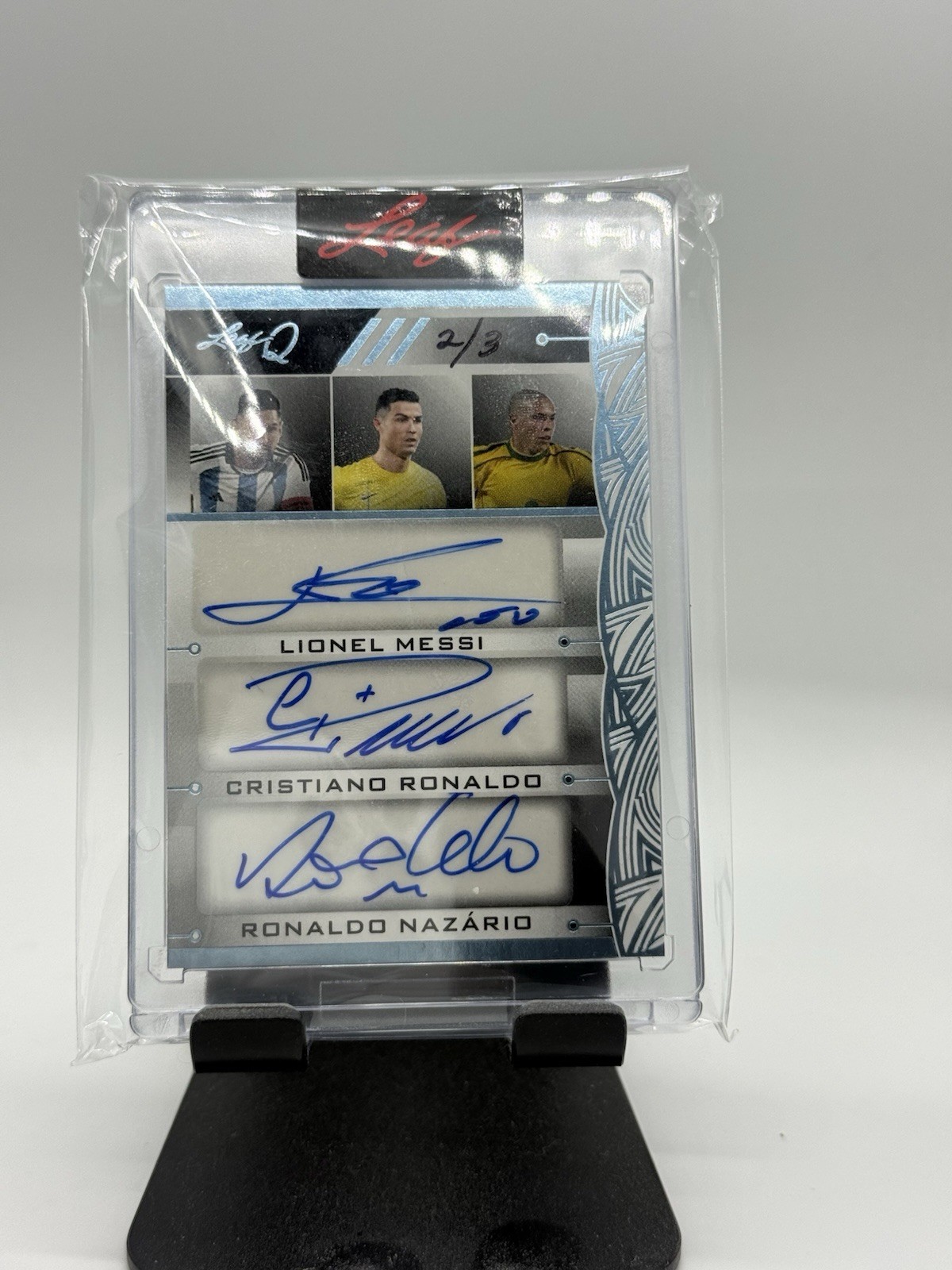 LIONEL MESSI * RONALDO * NAZARIO 2024 LEAF Q WHATNOT EXCLUSIVE TRIPLE AUTO 2/3