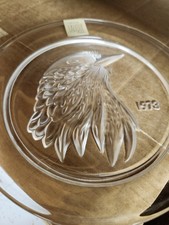 Vintage 1973 LALIQUE  Jayling  Bird Crystal Plate Signed Sticker Box Paperwork