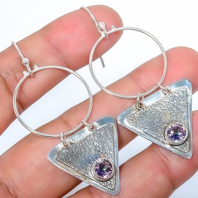 Mystic Topaz Sand Paper Textured Gemstone 925 Silver Handmade Earring 2.42'' A399
