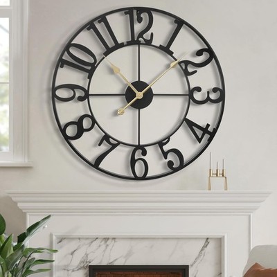 Large Wall Clock 18.5'' Silent Non-Ticking Battery Operated Oversized Decorative