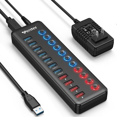 Powered USB 3.0 Hub, 11-Port Hub Splitter (7 Faster Data Transfer Ports+ 4 Ch...