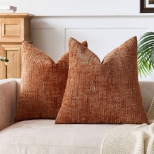 Rust Chenille Throw Pillow Covers 18x18 Set of 2 Soft Farmhouse Accent Modern...