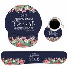 Keyboard Wrist Rest and Mouse Pad Wrist Support Set with Coasters, Floral Quo...