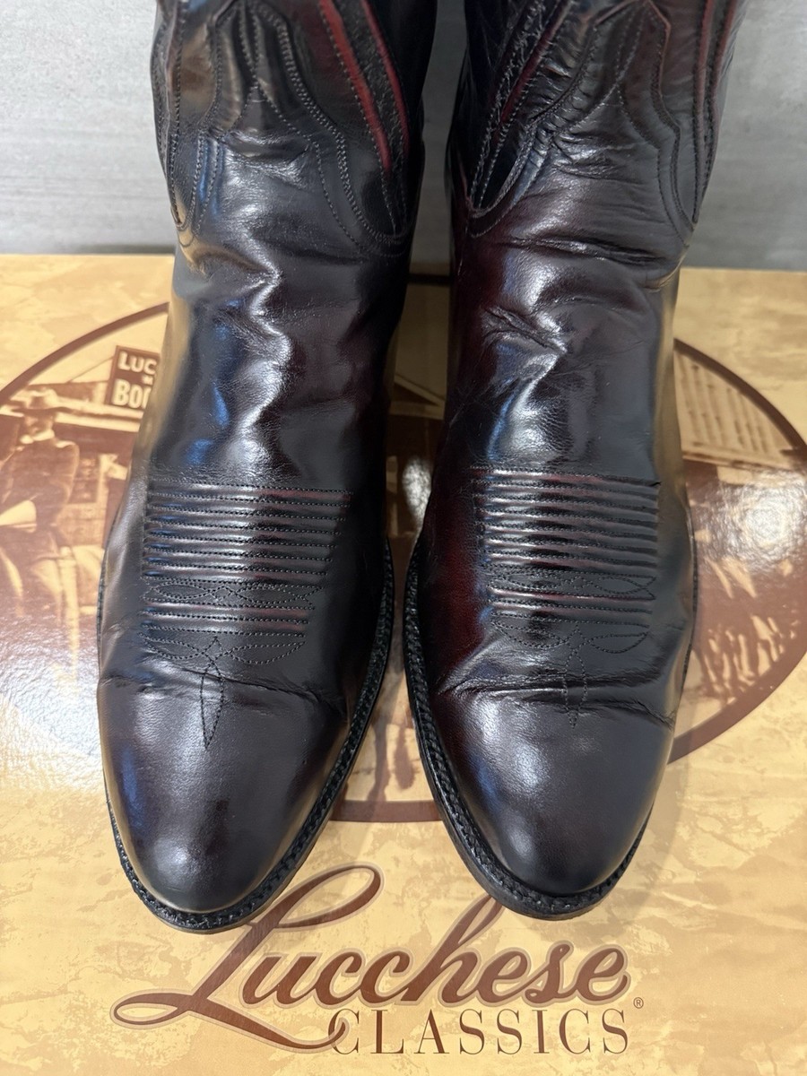MEN'S LUCCHESE HANDMADE CLASSICS EXOTIC BLACK CHERRY SEVILLE GOAT BOOTS 15 D View 2