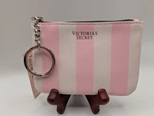 Victoria's Secret Pink And White Striped Zipper Coin Purse With Keychain NWT