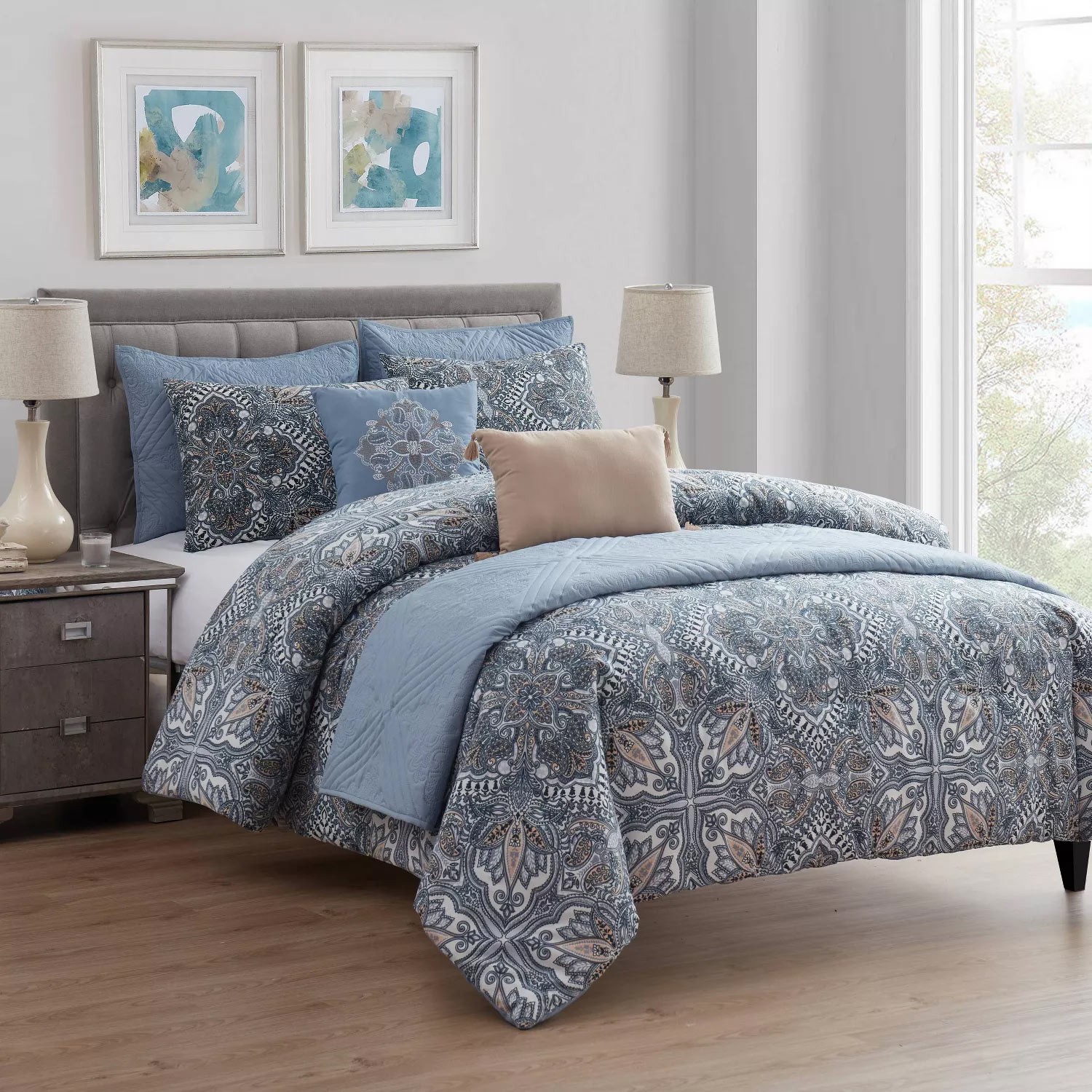 VCNY 8шт Valore Medallion Координирующий комплект одеял и лоскутных одеял King Blue Bedding 22890₽