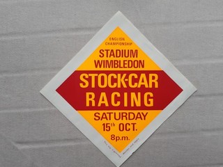 Stock car sticker / flyer. Wimbledon Stadium. 1966. English Championship.