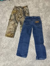 2pr Lot Wrangler Jeans Boys 8 Regular Pro Camo Jeans Western Cowboy Cut