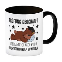 Schlafender BäR Mit Doktorhut Kaffeebecher In Schwarz Mit Spruch PrüFung