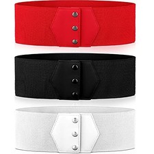 Stretchy Belt for Women 3 Pieces Elastic Snap Belt White Red Black Women Belts