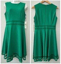 NWT Calvin Klein Emerald Green Fit & Flare Mesh Hem Dress - size 8