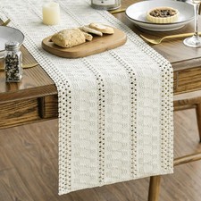 Beige Farmhouse Woven Rustic Hollow Table Runner Seasonal Holiday Hollow Kitchen