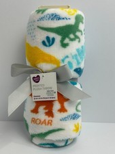 HTF NWT Parents Choice White Multi Color Dinosaur ROAR T-Rex Plush Baby Blanket