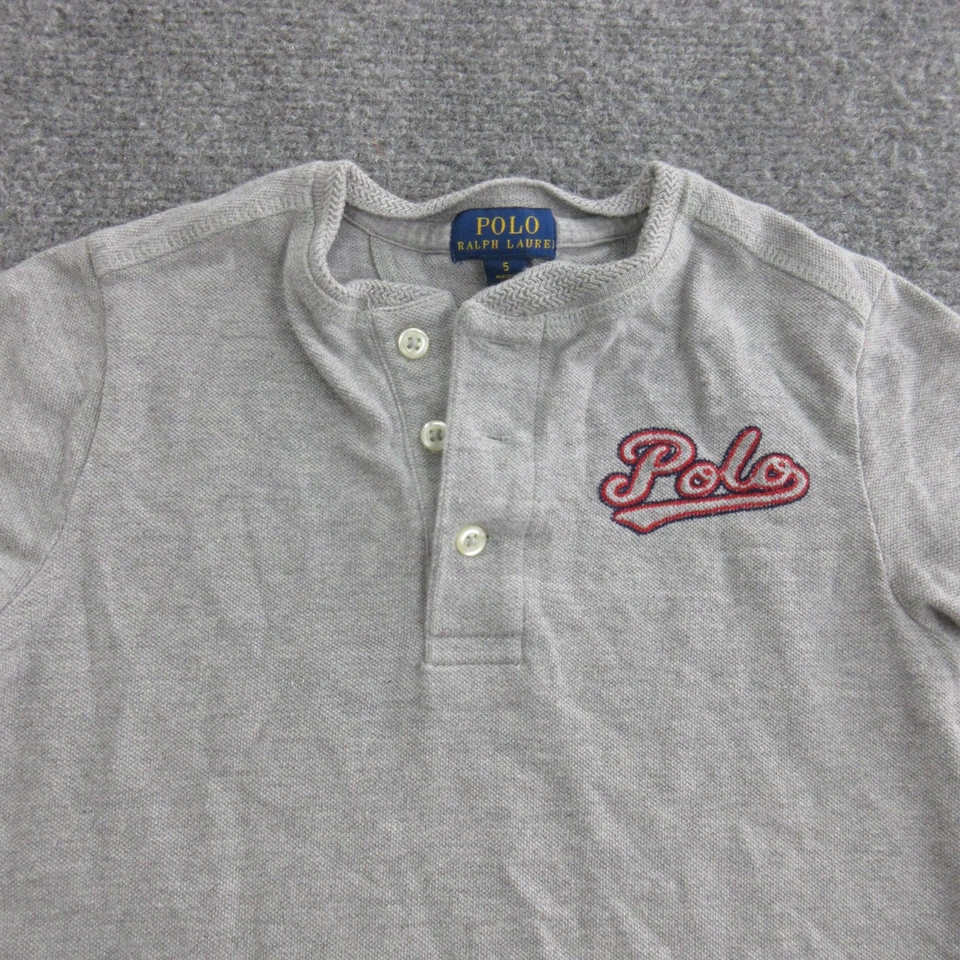 Polo Ralph Lauren Shirt Boys 5 Gray Henley Short Sleeve Cotton Logo Embroidered - Image 2 of 4