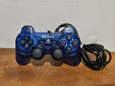 OEM Sony PlayStation 2 PS2 Dualshock 2 Blue Clear Controller Tested CLEAN