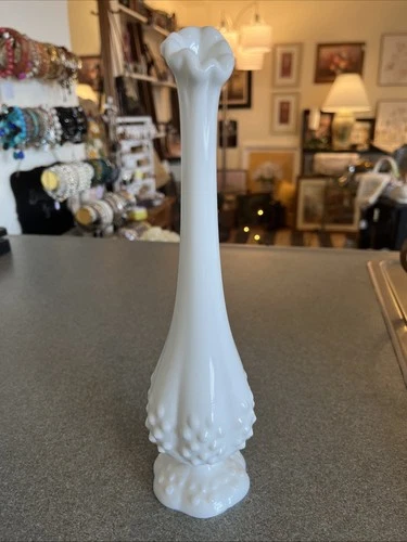 Fenton Hobnail Milk Glass Bud Vase 10” Tall