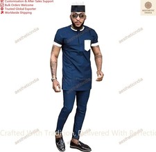 Mens Kurta Without Pajama Traditional New Fabric Soft Cotton Kurta Color Blue