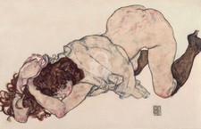 Egon Schiele, niña arrodillada descansando sobre ambos codos (1917) *Tarjeta postal artística NUEVA