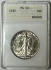 1943 ANAcs MS64 Walking Liberty Half Dollar - First Gen ANA Soapbox! No Cracks!